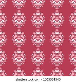 Floral red seamless background with beige pattern. Background for wallpapers, textile and fabrics