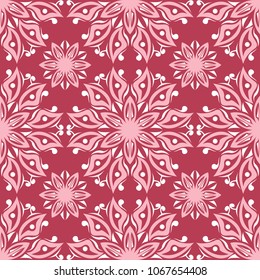 Floral red seamless background with beige pattern. Background for wallpapers, textile and fabrics