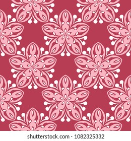 Floral red seamless background with beige pattern. Background for wallpapers, textile and fabrics