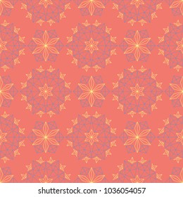 Floral red seamless pattern. Bright colored background with yellow and blue flower elements for wallpapers, textile and fabrics