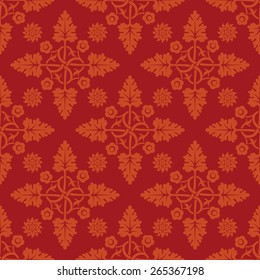 Floral red seamless pattern. Decoration for wallpaper, fabrics, tiles and mosaics. Perfect for greetings, invitations and announcements. Floral elements, ornate background. Editable vector file.