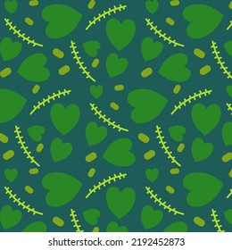 Floral repeat green love shape leaves pattern. Suitable for textile,fabric, wallpaper, wraping, and clothing