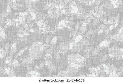 Floral repeat pattern with distressed texture and color light pale grey background vector 