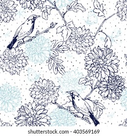 Floral repeat pattern with hand drawn, scribble elements. Seamless spring background, wrapping print, wallpaper backdrop. for wrapping paper, fabric, textile, wallpaper