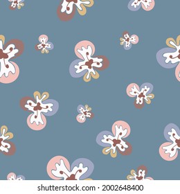 Floral repeat pattern on pale blue background, cute flowers in vintage colors, seamless bloomy pattern, floral texture, cute orchids pattern