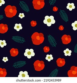 Floral repeat white and red flowers pattern. Suitable for textile,fabric, wallpaper, wraping, and clothing