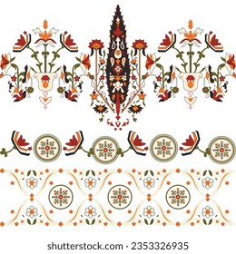 Floral repeated seamless pattern border designs on a white background