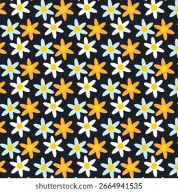 Floral  repeating  pattern textured geometric  colorful  black background vector  of colorful flowers modern simple wallpaper, tile , wallpaper, fabric, textile, cards, covers ,banners ,branding .