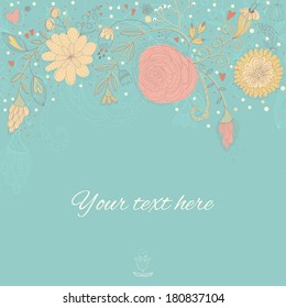 Floral retro background with hand drawn flowers. EPS 10. No transparency. No gradients.