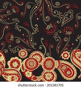 Floral retro background pattern in vector. Henna paisley mehndi doodles asian design pattern. Used clipping mask for easy editing.