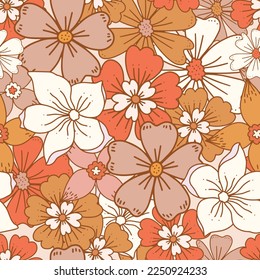 Patrón de boho retro floral. Potencia de las flores. Patrón hippie de los años sesenta. Patrón de flores de verano. Diseño de estilo boho perfecto para el arte de la pared, póster, tarjeta, decoración de la habitación.