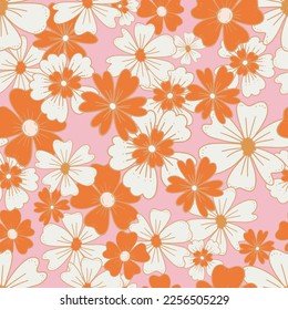 Floral retro boho pattern. Flower Power. Hippie pattern of the sixties. Summer flowers pattern. Boho style design perfect for wall art, poster, card, room decoration.