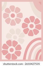 Floral retro illustration  for print, wallpaper, clipart, wall art for home decoration