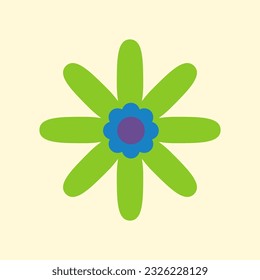 Floral retro poster. Minimalistic flower in vintage style on a light background, green and blue, bright retro colors in the style of the 70s, 60s.
