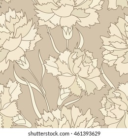 Floral retro seamless pattern with carnation flowers. Flourish tiled background