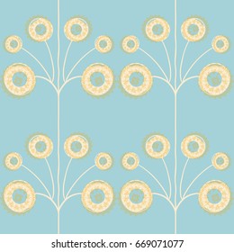 Floral retro seamless pattern. Hand drawn twigs doodles used as main element