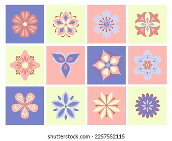 Blumenretro nahtloses Muster in Pastellfarben. Vektorfliesen, Mosaik im Vintage-Stil. Dekoratives Gestaltungselement für Druck oder Inneneinrichtung.