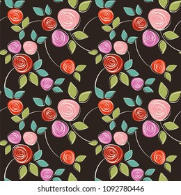 Floral retro seamless pattern. Vector illustration on the dark background.