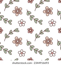 Floral retro seamless pattern. Vector background with flowers and leaves.