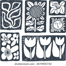 Floral retro stamping blocks design