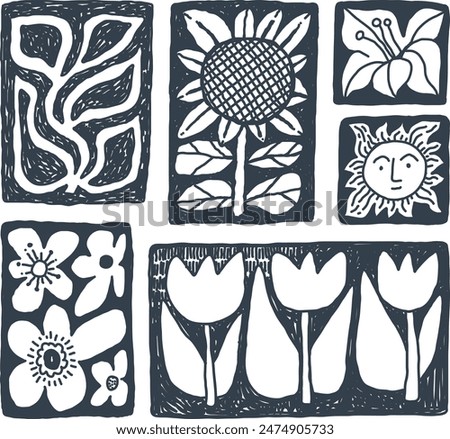 Floral retro stamping blocks design