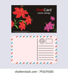 Floral retro style postcard vector design template