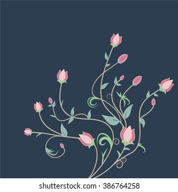 Floral retro style vector blue background