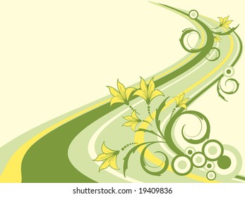 floral retro vector background with curves and circles