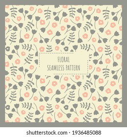 Patrón transparente del vector retro floral. Impresión de flores con hojas para papel o tela en rosa y gris.