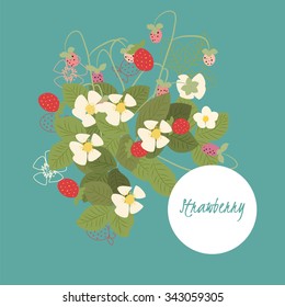Floral retro vintage background, vector illustration, Strawberry
