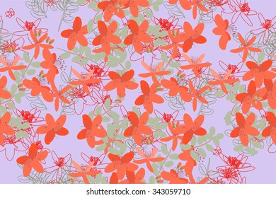 Floral retro vintage background, vector illustration, St.John's Wort (Latin: Hypericum perforatum)