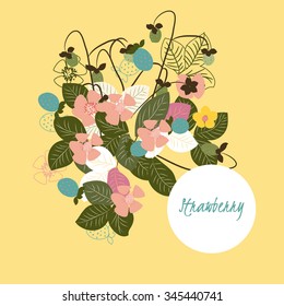 Floral retro vintage background, vector illustration, Strawberry