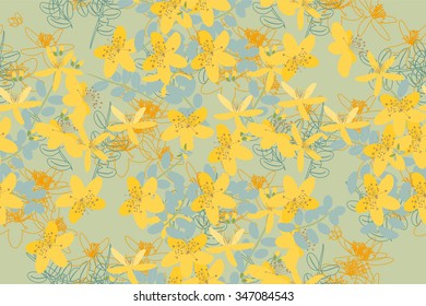 Floral retro vintage background, vector illustration, St.John's Wort (Latin: Hypericum perforatum)