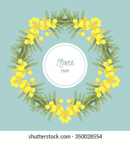 Floral retro vintage background, vector illustration, mimosa