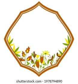Floral rhombus frame retro isolated decoration with flowers and leaves