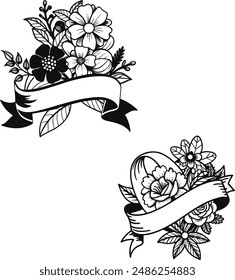 Floral Ribbon banner, black and white ribbon
