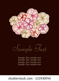 Floral rich text background. Vintage illustration with colorful flowers and place for your text. Template for greeting card, flayer, cover with linear stylized flowers