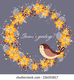 Floral ring - vector botanical greeting card template (vector background)