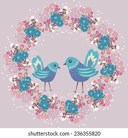 Floral ring - vector botanical greeting card template (vector background)