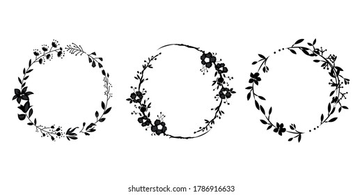 Floral Ring Wreath element with leaves and berries, round frame, floral circle Vector illustration. For wedding invitations, greeting cards, award, heraldry, nobility. cartoon branch of flower
