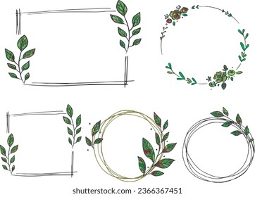 Floral ring wreath element, wedding logo, set of hand drawn flower wreath. 