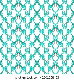 Floral rococo vintage seamless pattern, classic damask textile ornament. Blue turquoise electric blue, baby blue, green white background. Can be used for Gift wrap, fabrics, wallpapers. Vector
