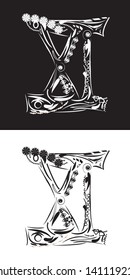Floral Roman numeral eleven in white and black colors