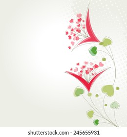 Floral romantic background - hearts, flower, vector