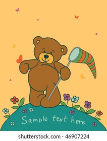 Floral romantic background with teddy bear