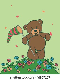 Floral romantic background with teddy bear