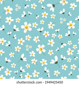 Floral romantic seamless pattern. Spring pastel blue background. For textile, fabric, decorative paper. Vector illustration