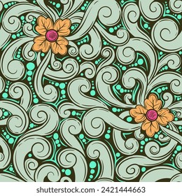 floral and roots batik mural background