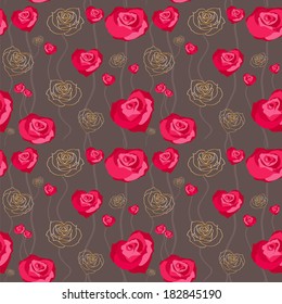 Floral rose background, seamless. Vector illustration