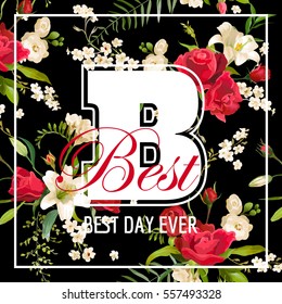 Floral Rose and Lily Graphic Design for t-shirt, fashion, prints in Vector
